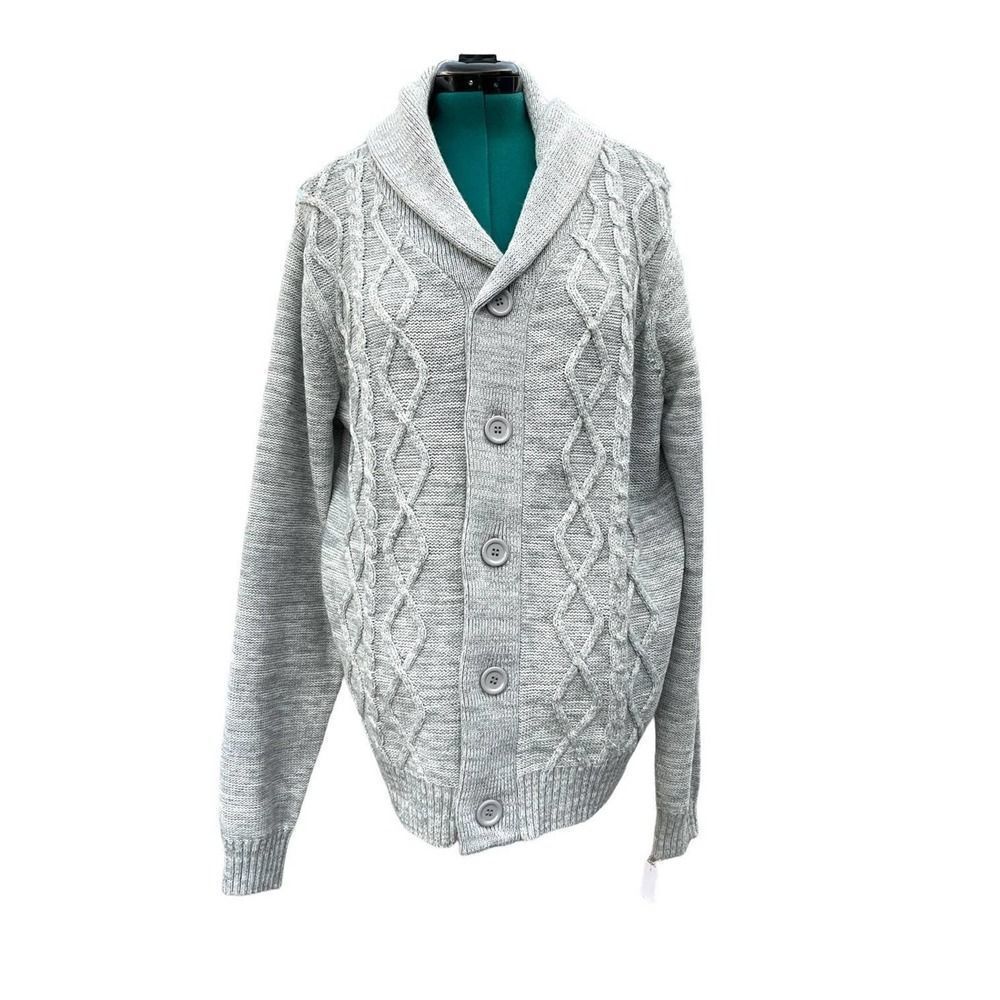 X-Ray Cardigan Sweater Cable Knit Oatmeal 2XL Men's Button Down Shawl Collar